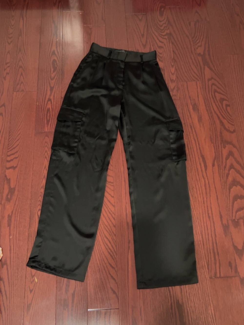 Black Satin Cargo Pants